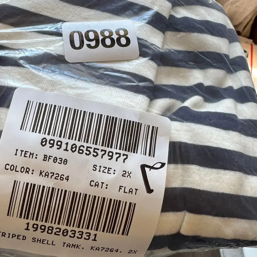 J.Crew Striped Shell Tank Top WMNS 2X White Navy Contrast Trim Slim Cotton Knit
